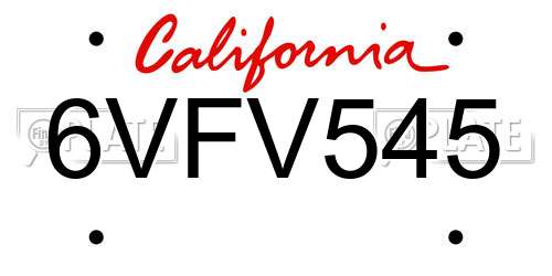 6VFV545 California License Plate