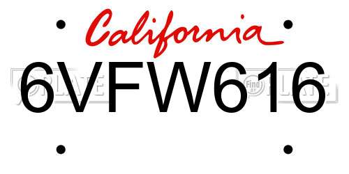 6VFW616 California License Plate