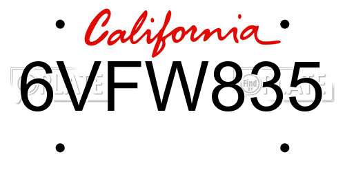 6VFW835 California License Plate