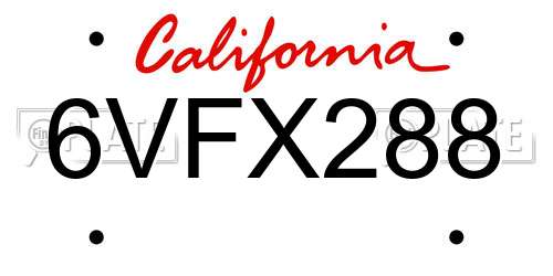 6VFX288 California License Plate