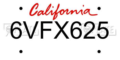 6VFX625 California License Plate