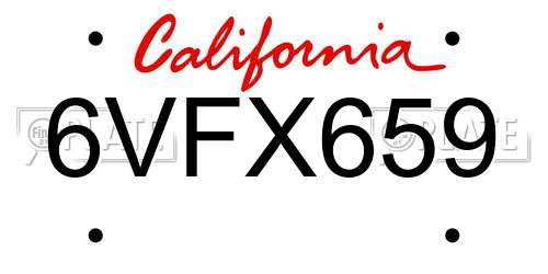 6VFX659 California License Plate
