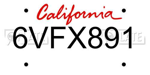 6VFX891 California License Plate