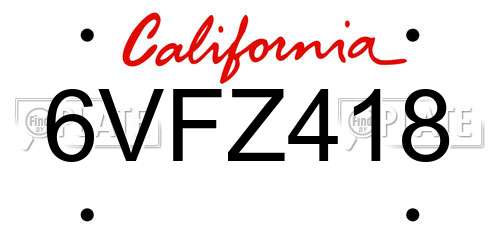 6VFZ418 California License Plate