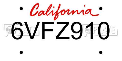 6VFZ910 California License Plate