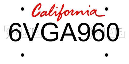 6VGA960 California License Plate