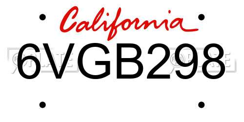 6VGB298 California License Plate