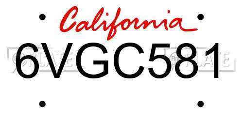 6VGC581 California License Plate