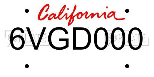 6VGD000 California License Plate