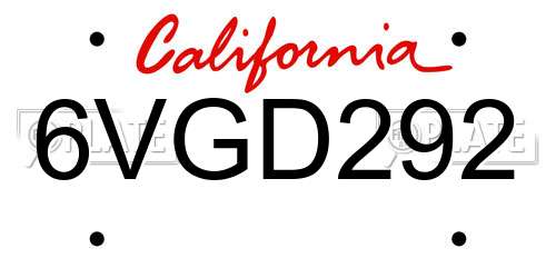 6VGD292 California License Plate