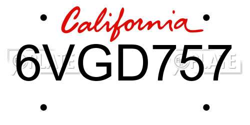6VGD757 California License Plate