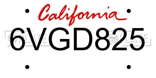 6VGD825 California License Plate