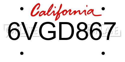 6VGD867 California License Plate