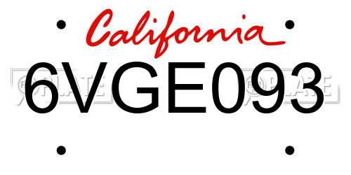 6VGE093 California License Plate