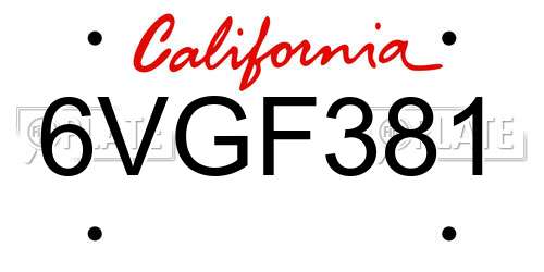 6VGF381 California License Plate