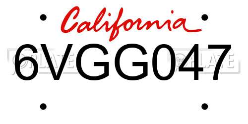 6VGG047 California License Plate