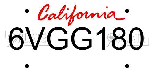 6VGG180 California License Plate