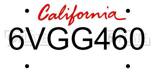 6VGG460 California License Plate