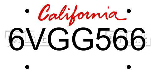 6VGG566 California License Plate