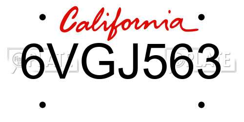 6VGJ563 California License Plate