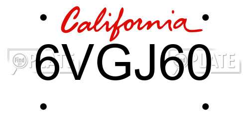 6VGJ60 California License Plate