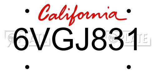 6VGJ831 California License Plate