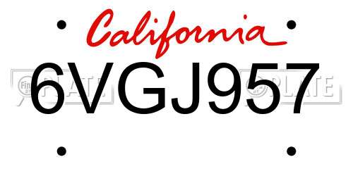 6VGJ957 California License Plate