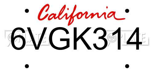 6VGK314 California License Plate