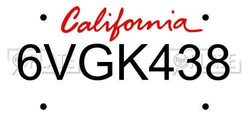6VGK438 California License Plate