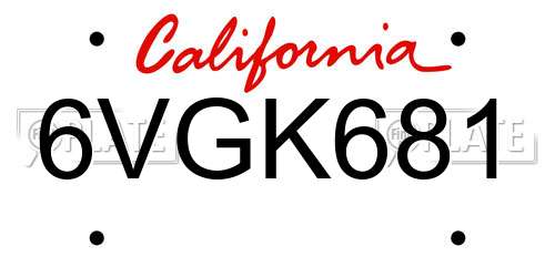 6VGK681 California License Plate