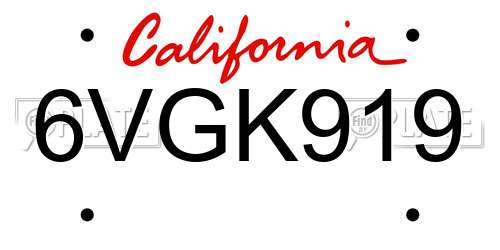 6VGK919 California License Plate