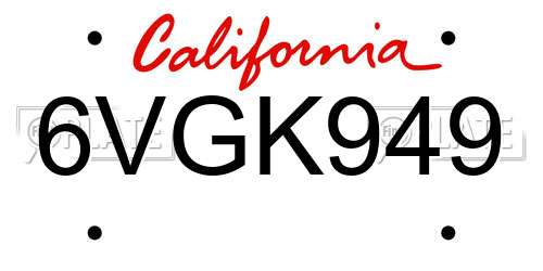 6VGK949 California License Plate