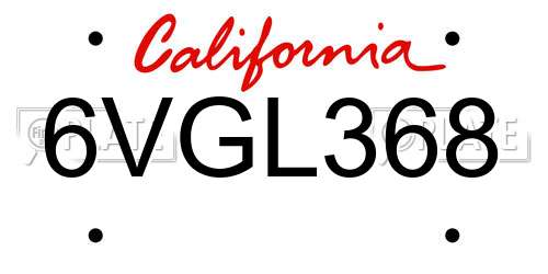 6VGL368 California License Plate
