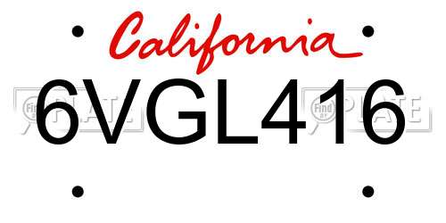 6VGL416 California License Plate