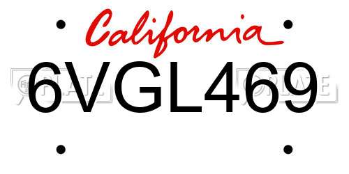 6VGL469 California License Plate