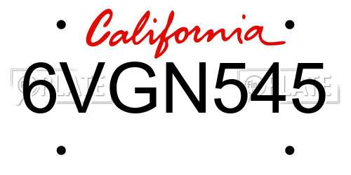 6VGN545 California License Plate