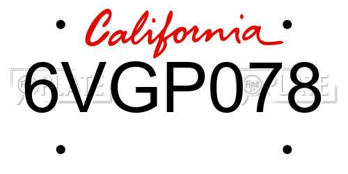 6VGP078 California License Plate
