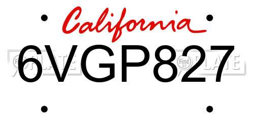 6VGP827 California License Plate