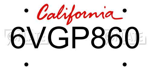 6VGP860 California License Plate
