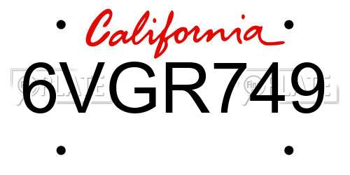 6VGR749 California License Plate