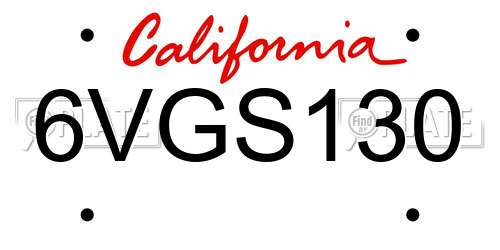 6VGS130 California License Plate