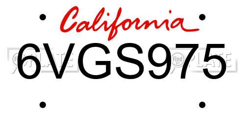 6VGS975 California License Plate