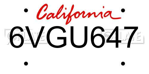 6VGU647 California License Plate