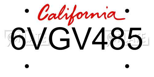 6VGV485 California License Plate