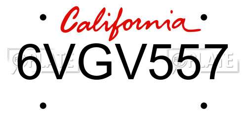 6VGV557 California License Plate