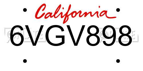 6VGV898 California License Plate