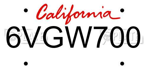6VGW700 California License Plate