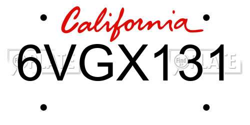 6VGX131 California License Plate