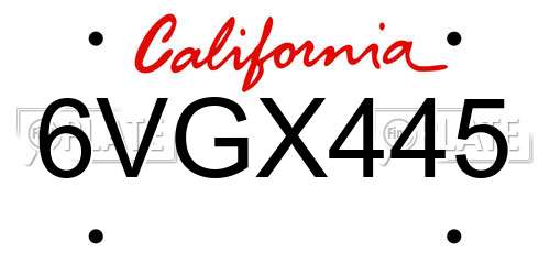 6VGX445 California License Plate