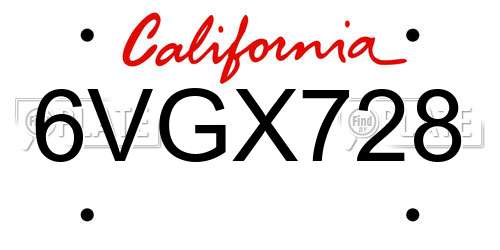 6VGX728 California License Plate
